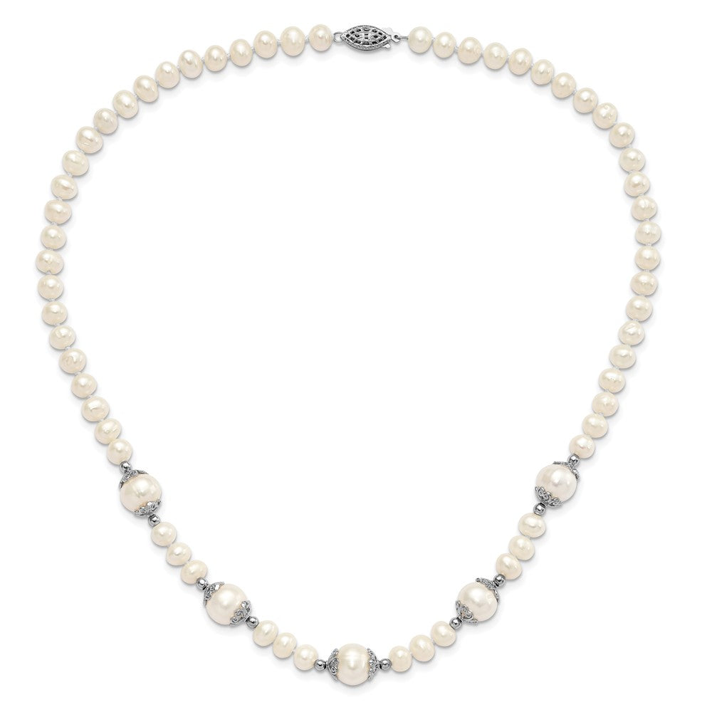 Sterling Silver Rhodium-plated 6-9mm White Freshwater Cultured Pearl 5-station 18 inch Necklace 18 Inches