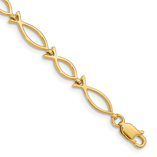 14k 5mm Religious Icthus (Fish) Bracelet 7  inches