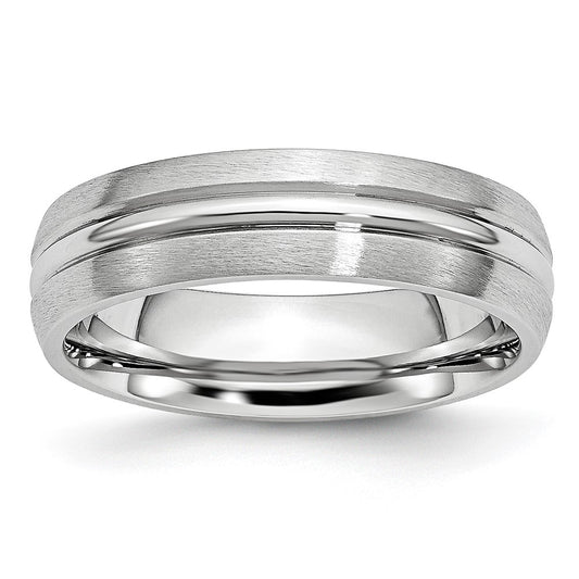 Cobalt Satin and Polished Grooved 6mm Band Size - 9.5