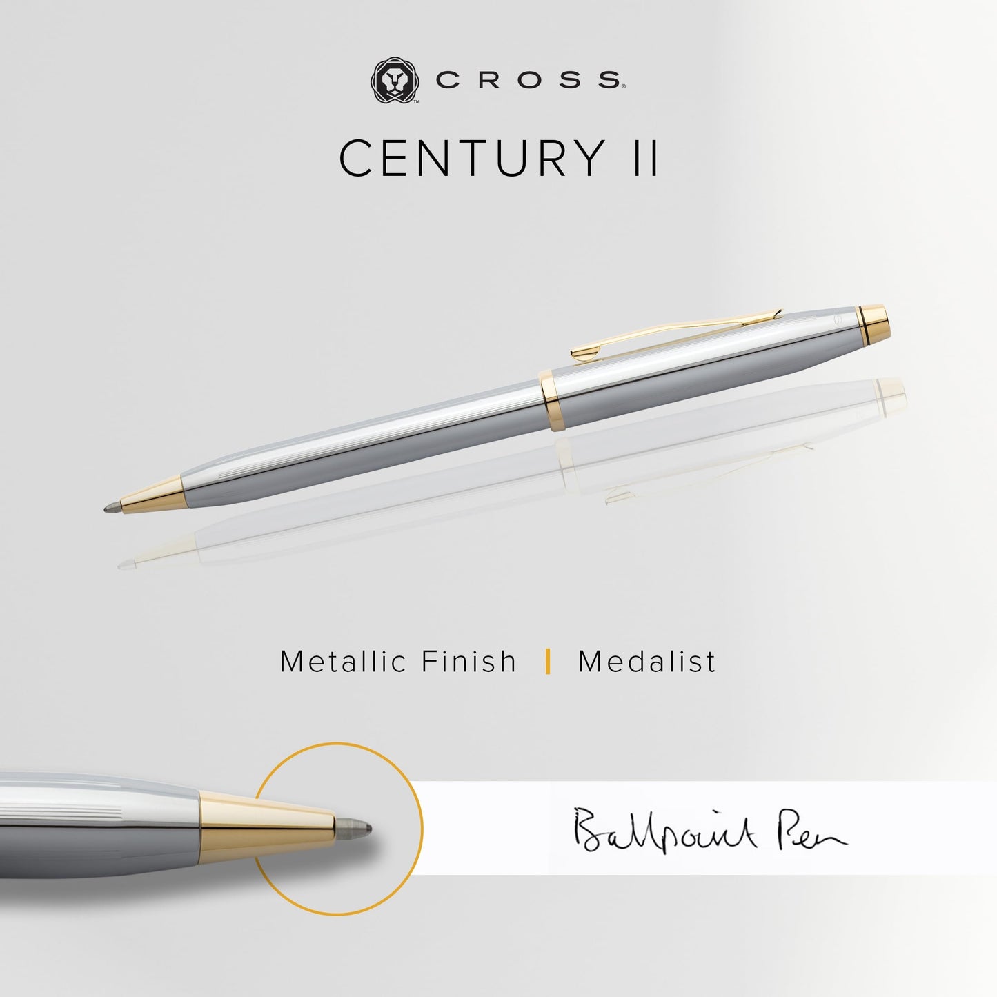 Cross Century II Refillable Ballpoint Pen, Medium Ballpen, Includes Premium Gift Box - Medalist Chrome