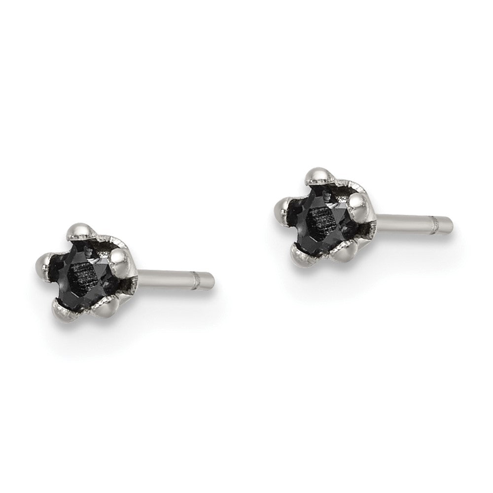 Stainless Steel Polished 3mm Black Star CZ Stud Post Earrings