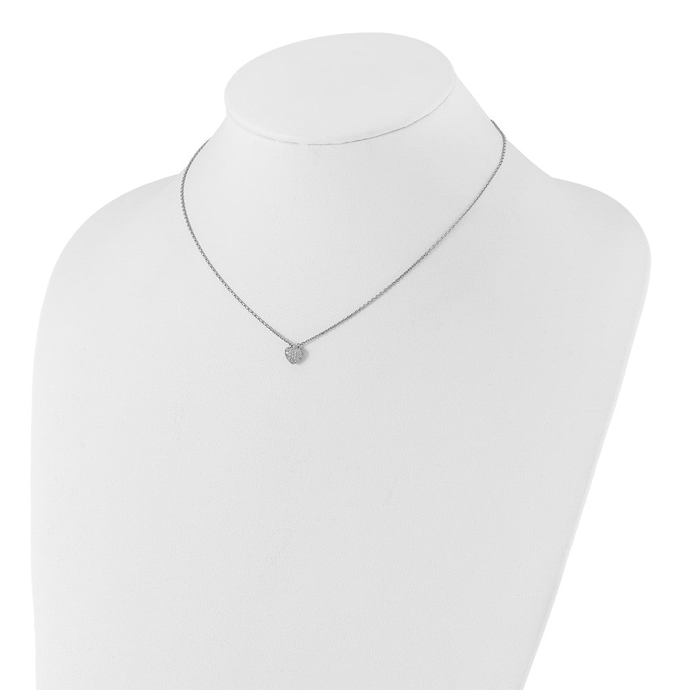 Sterling Shimmer Sterling Silver Rhodium-plated CZ 66 Stone 16 inch with 2 inch extender Pave Heart Necklace 16 Inches