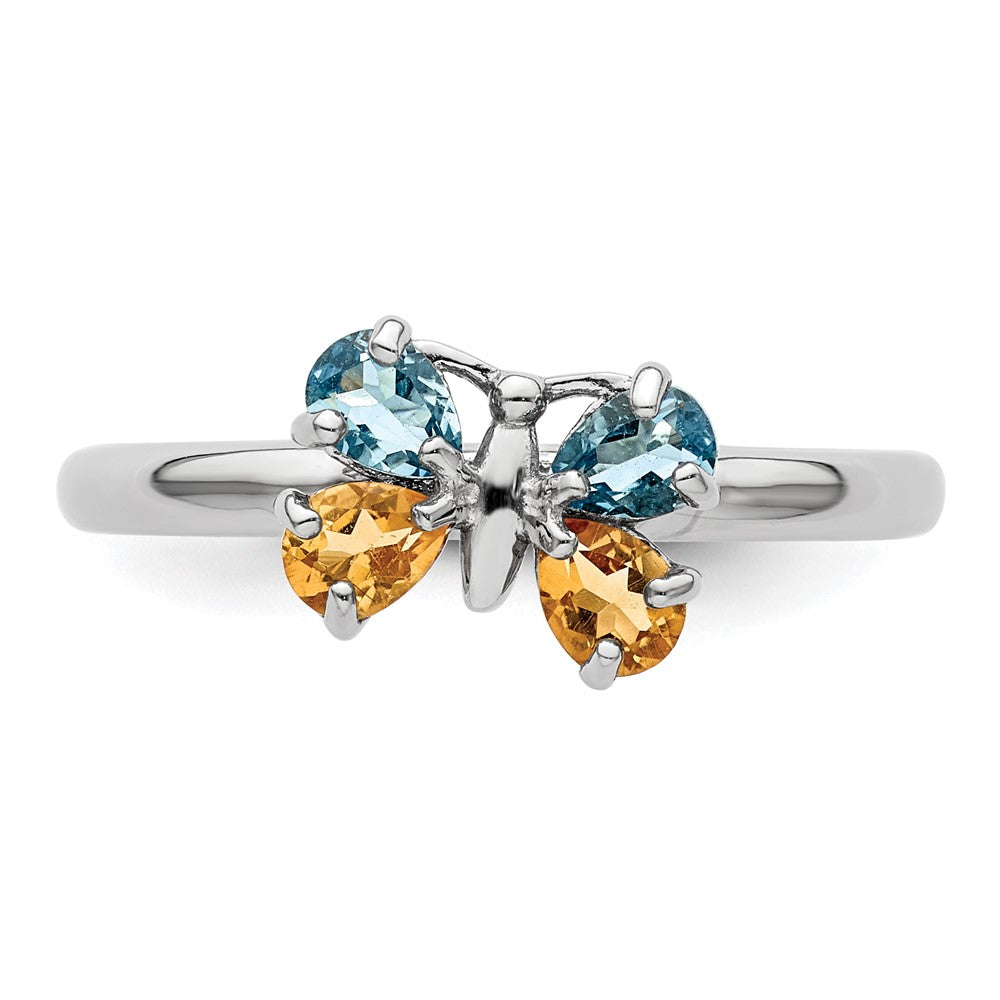 Sterling Silver Stackable Expressions Blue Topaz & Citrine Butterfly Ring Size -8