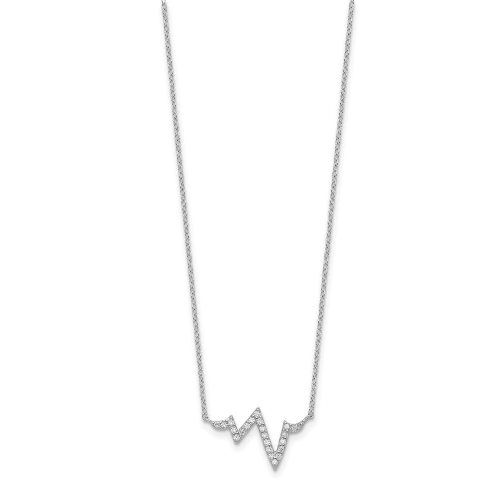 Sterling Silver Rhodium-plated CZ Heartbeat w/2in ext. Necklace 16 Inches