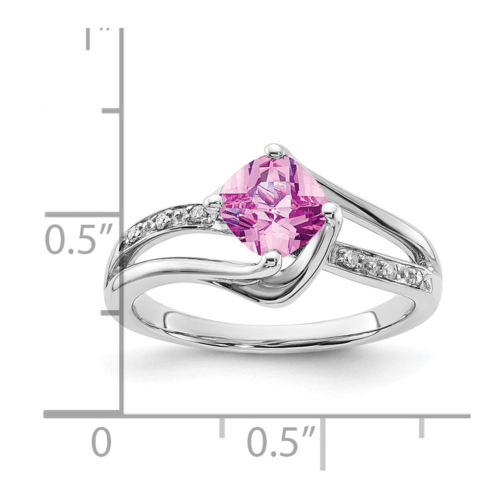 10K White Gold Created Pink Sapphire and Diamond Ring