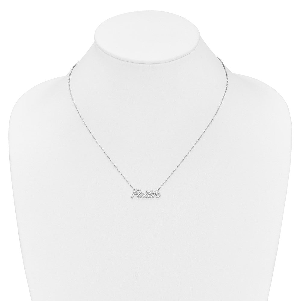 14k White Gold Diamond Faith 18 inch Necklace