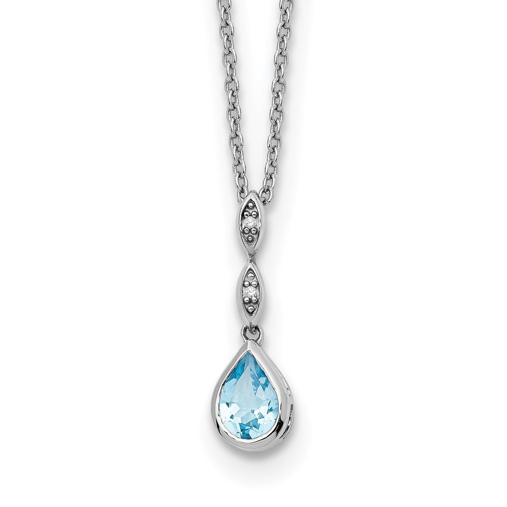 White Ice Sterling Silver Rhodium-plated 18 Inch Blue Topaz and Diamond Teardrop Necklace with 2 Inch Extender 18 Inches