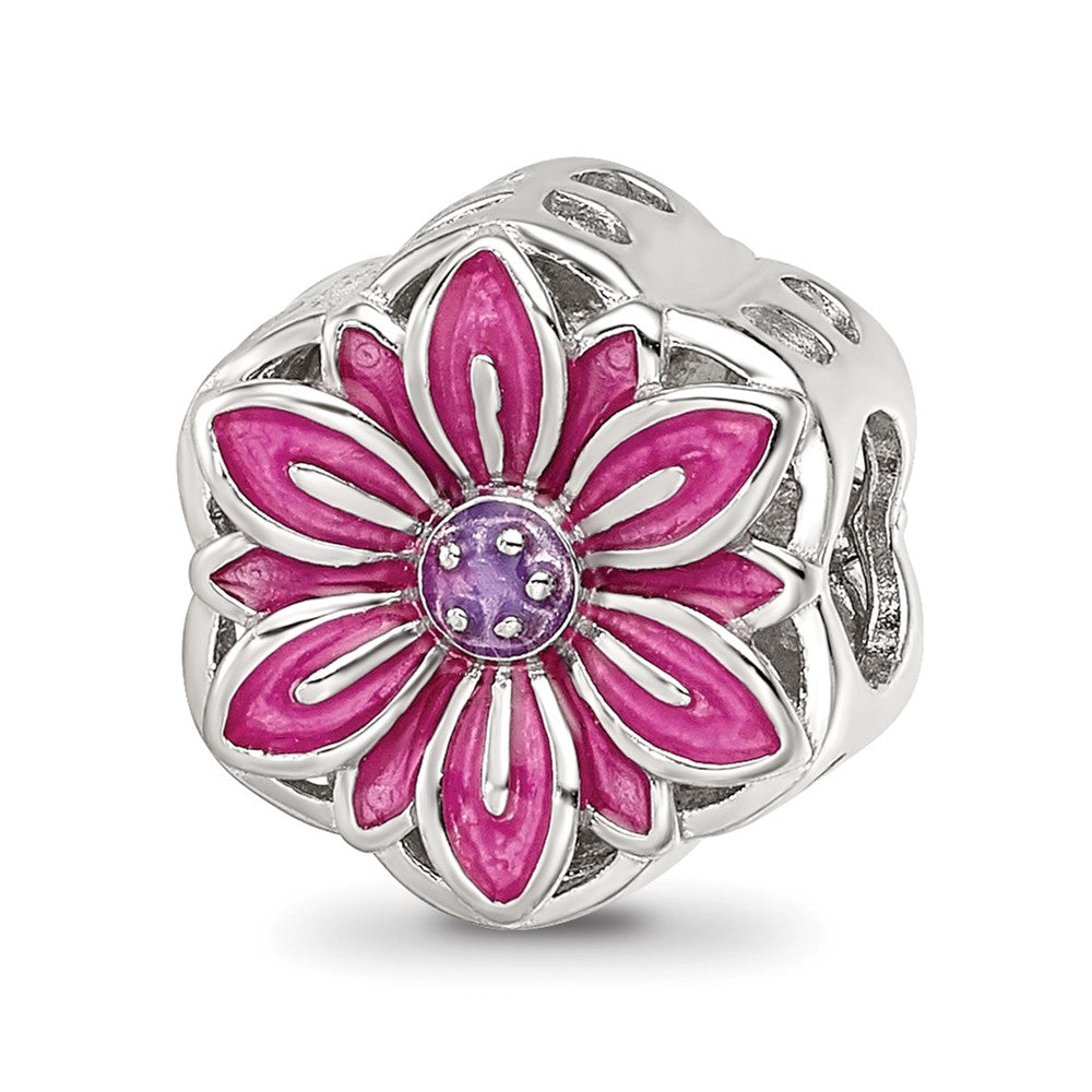 Sterling Silver Reflections Rhodium-plated Enamel Flower Cut-Out Bead