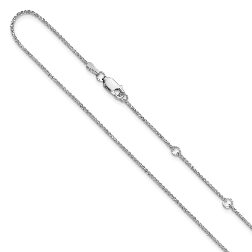 10k White Gold 1.2mm Spiga 1in+1in Adjustable Chain