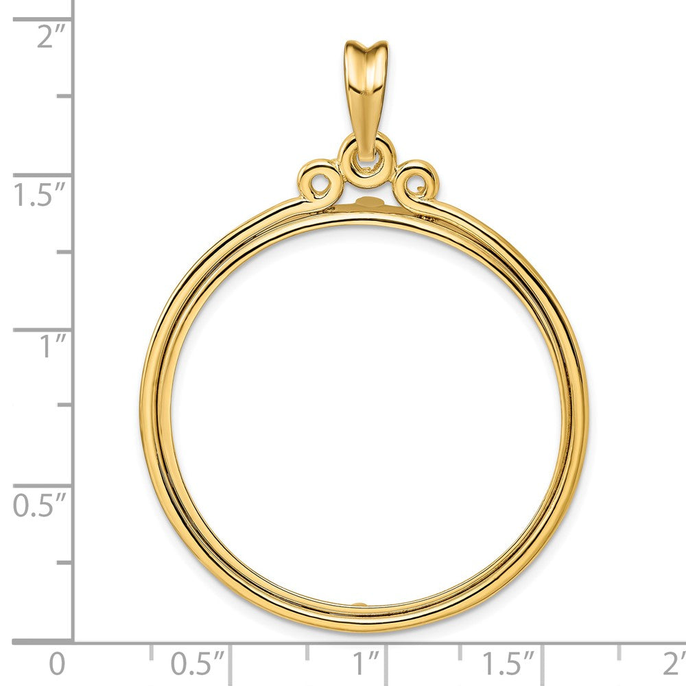 Wideband Distinguished Coin Jewelry 14k Polished Triple Circle Top 32.7mm Prong Coin Bezel Pendant