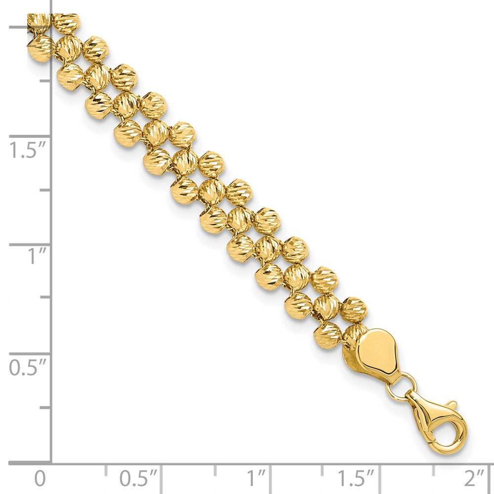 14K Polished and Diamond-cut Fancy Beaded Link Bracelet 7.5  inches