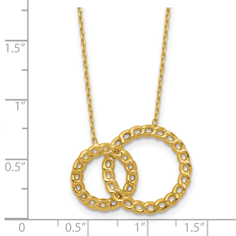 14K Polished/Diamond-cut 2 Circles w/2in ext. Necklace