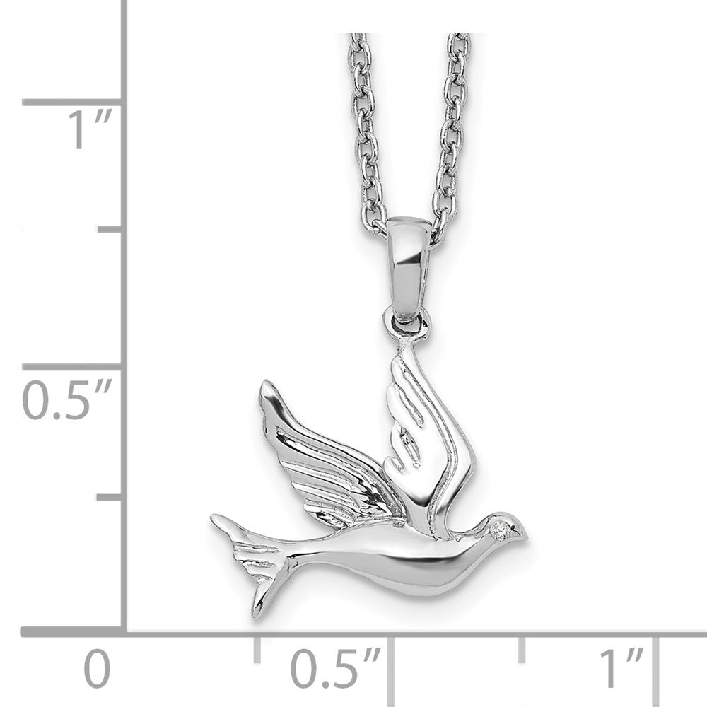 White Ice Sterling Silver Rhodium-plated 18 Inch Diamond Dove Necklace with 2 Inch Extender 18 Inches