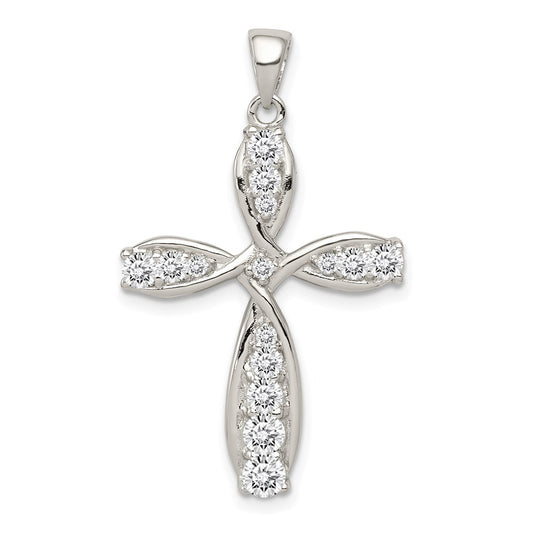 Sterling Silver Rhodium-plated CZ Cross Pendant