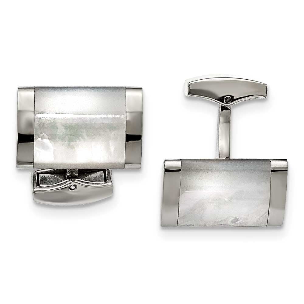 Stainless Steel Polished Mother of Pearl Cuff Links