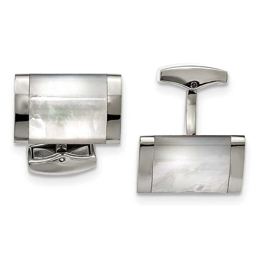 Stainless Steel Polished Mother of Pearl Cuff Links