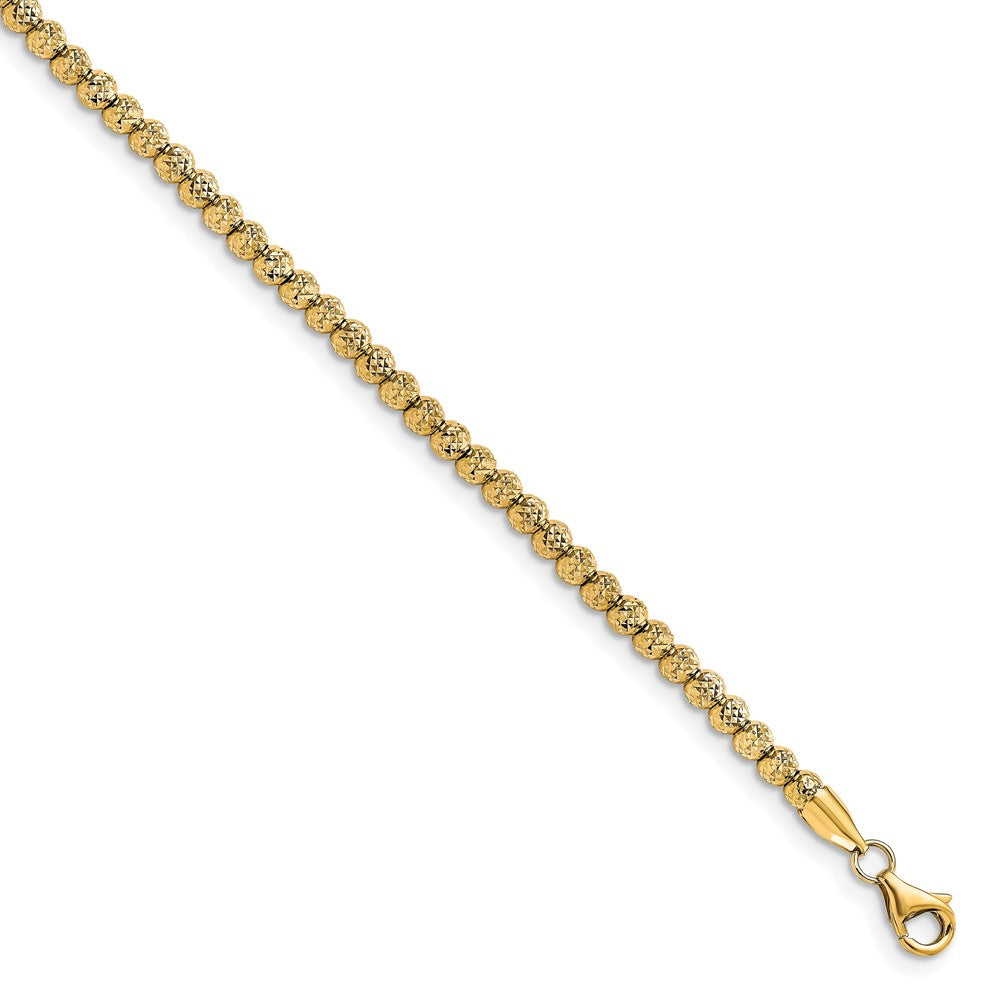 10K Polished Fancy Link D/C Beaded Bracelet 7.5  inches
