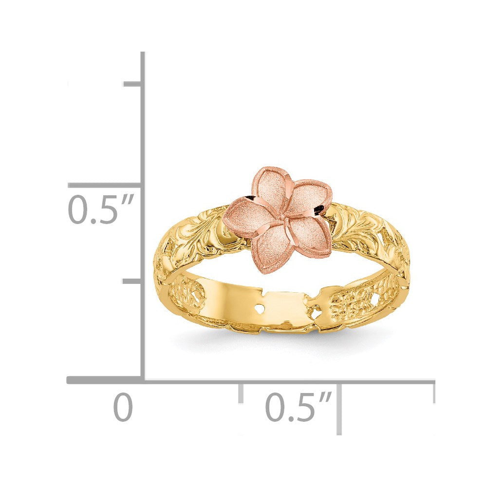 14K Two Tone Plumeria Baby Ring Size 3