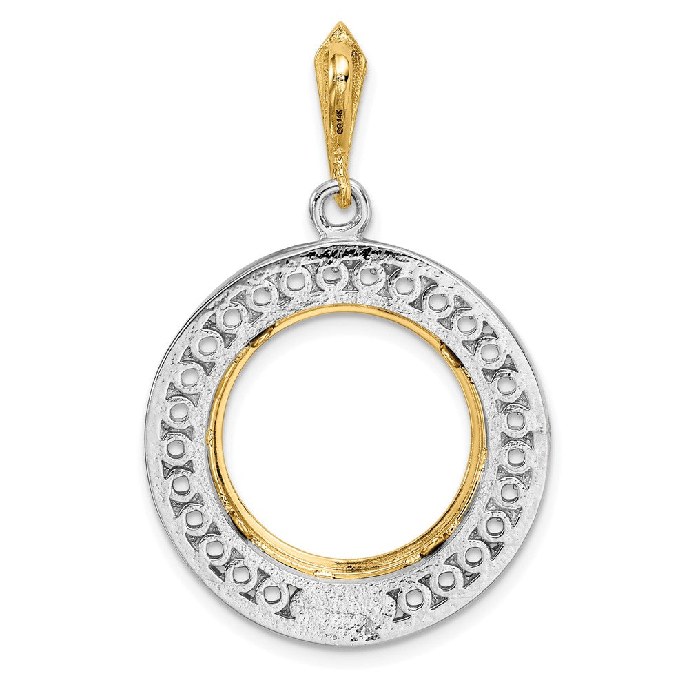 Wideband Distinguished Coin Jewelry 14k Two-tone Polished Channel Set Diamond 16.5mm Prong Coin Bezel Pendant Mounting