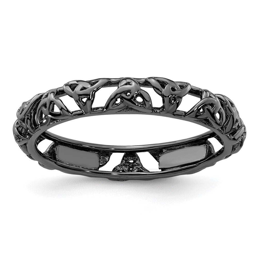 Sterling Silver Stackable Expressions Black-plated Celtic Knot Ring Size -9
