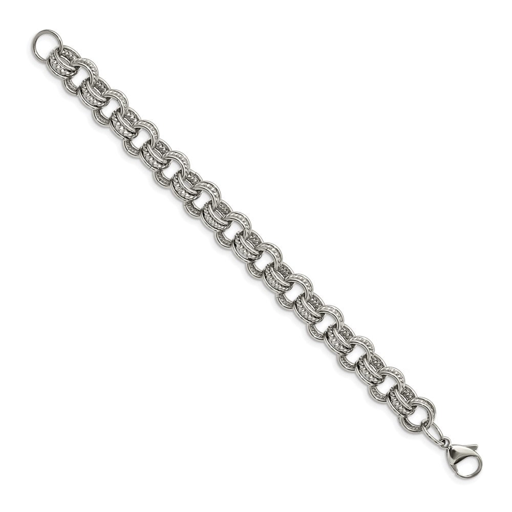 Stainless Steel Polished and Textured Multi Link 7.75in Bracelet 7.25 inches
