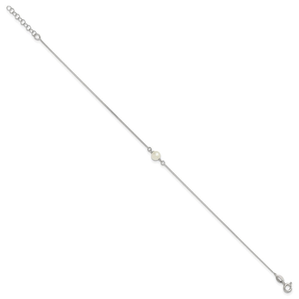 Sterling Silver Polished 5-6mm Freshwater Cultured Pearl 9 inch with 1 inch Extension Anklet
