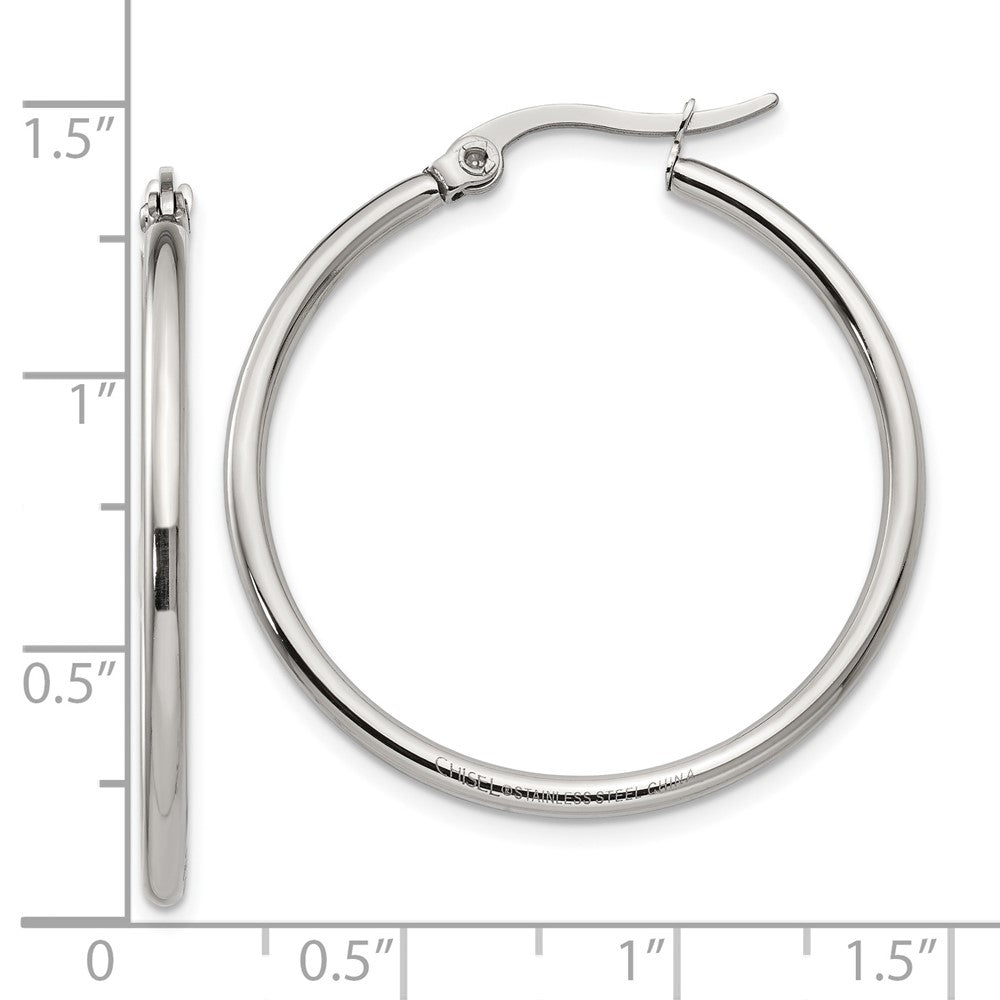 Stainless Steel Polished 32.5mm Diameter Hoop Earrings