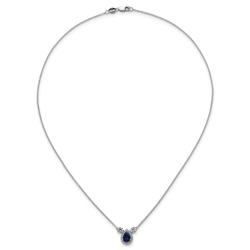 14k White Gold 1/2 carat Lab Grown Diamond VS/SI+ G+ and Created Sapphire Three Stone 16 inch Necklace