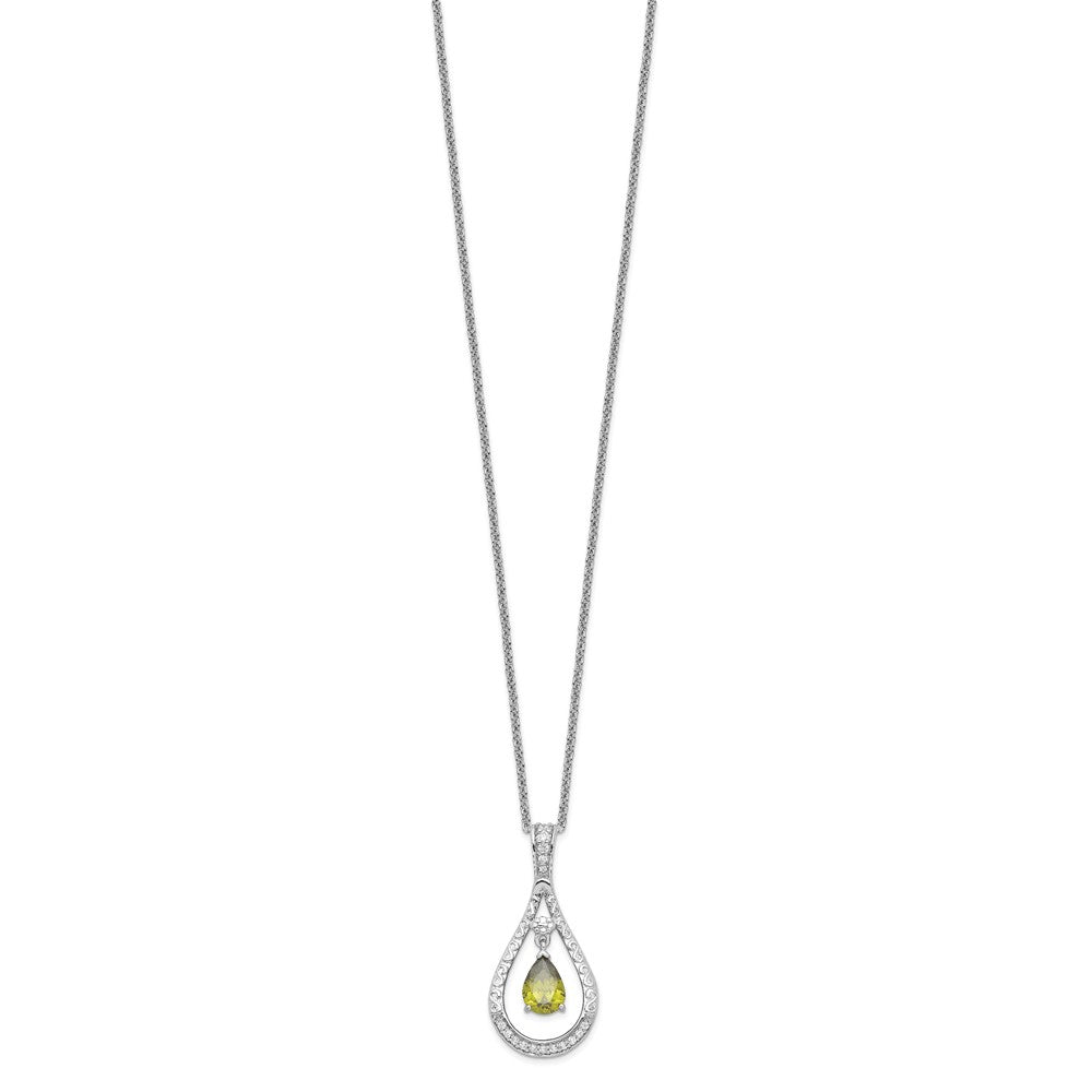 Sentimental Expressions Sterling Silver Rhodium-plated Aug. CZ Stone Never Forget Tear 18in Birthstone Necklace 18 Inches