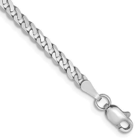 14K White Gold 2.9mm Flat Beveled Curb Chain 8  inches