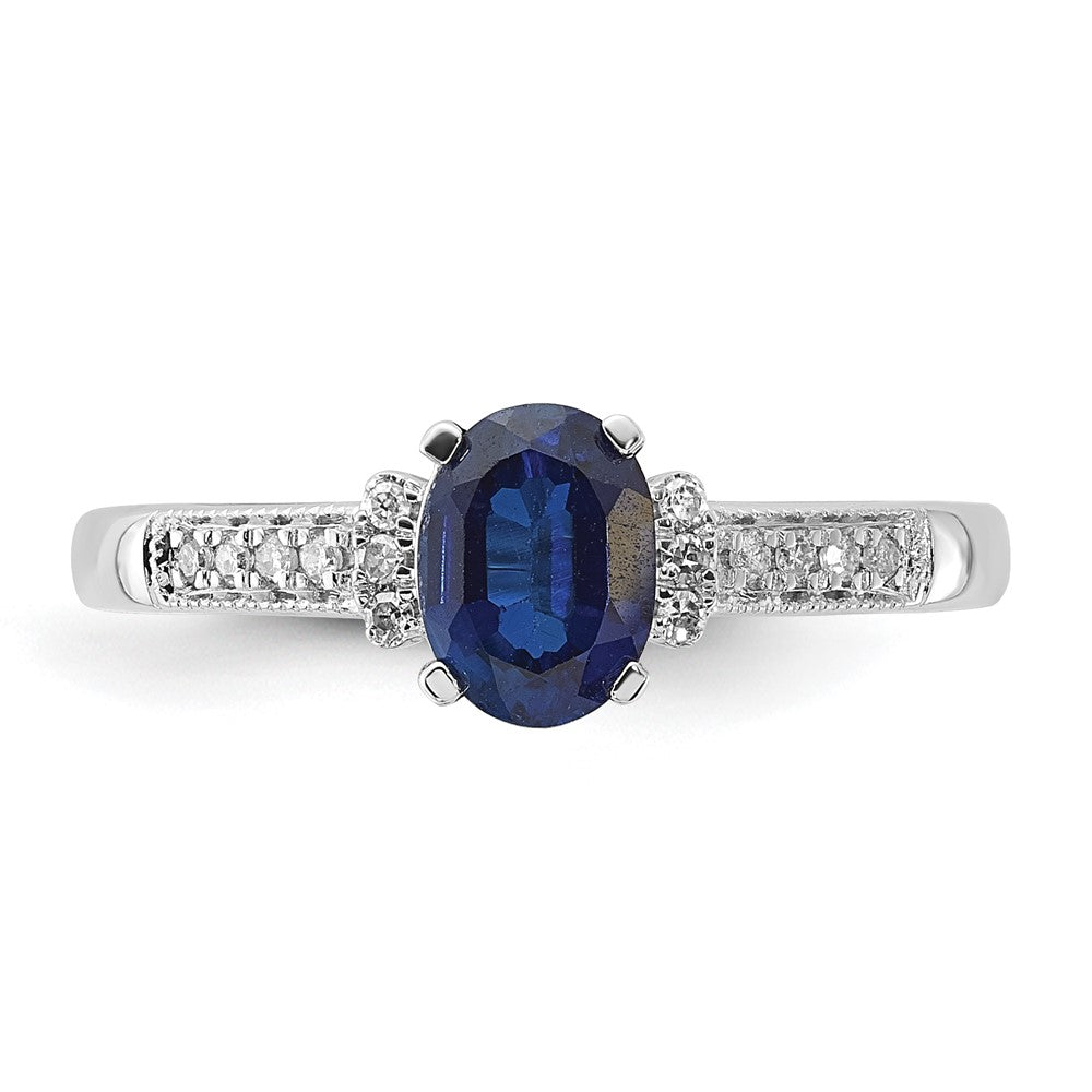 10k White Gold Polished Oval Cr. Blue Sapphire & Diamond Ring