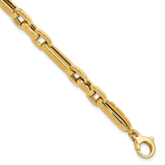 14K Polished and Textured Design Fancy Link Bracelet 7.5  inches