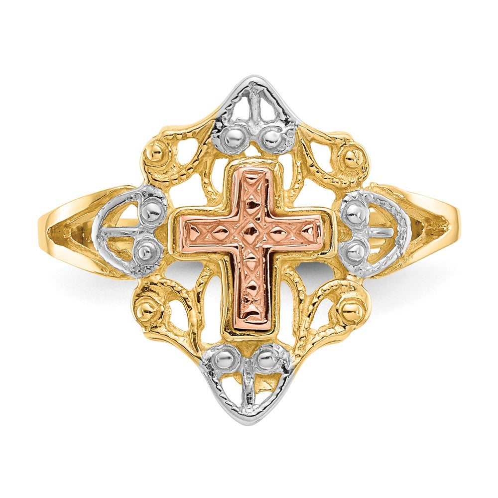 14K Two-tone w/White Rhodium Cross Ring Size 7