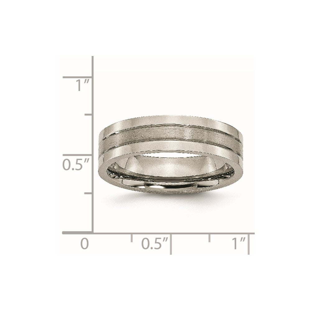 Titanium Brushed and Polished 6mm Grooved Band Size - 11.5