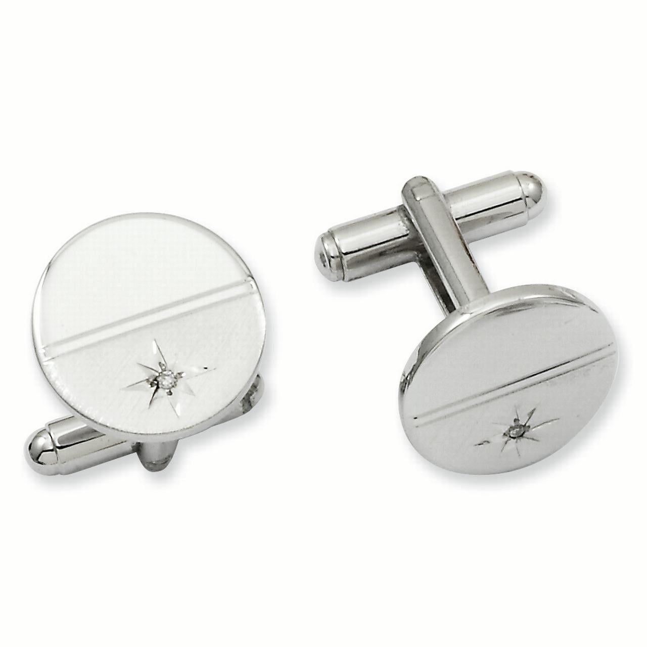 Kelly Waters Rhodium-plated .01 Ct. Diamond Polished and Satin Cuff Links GP3850