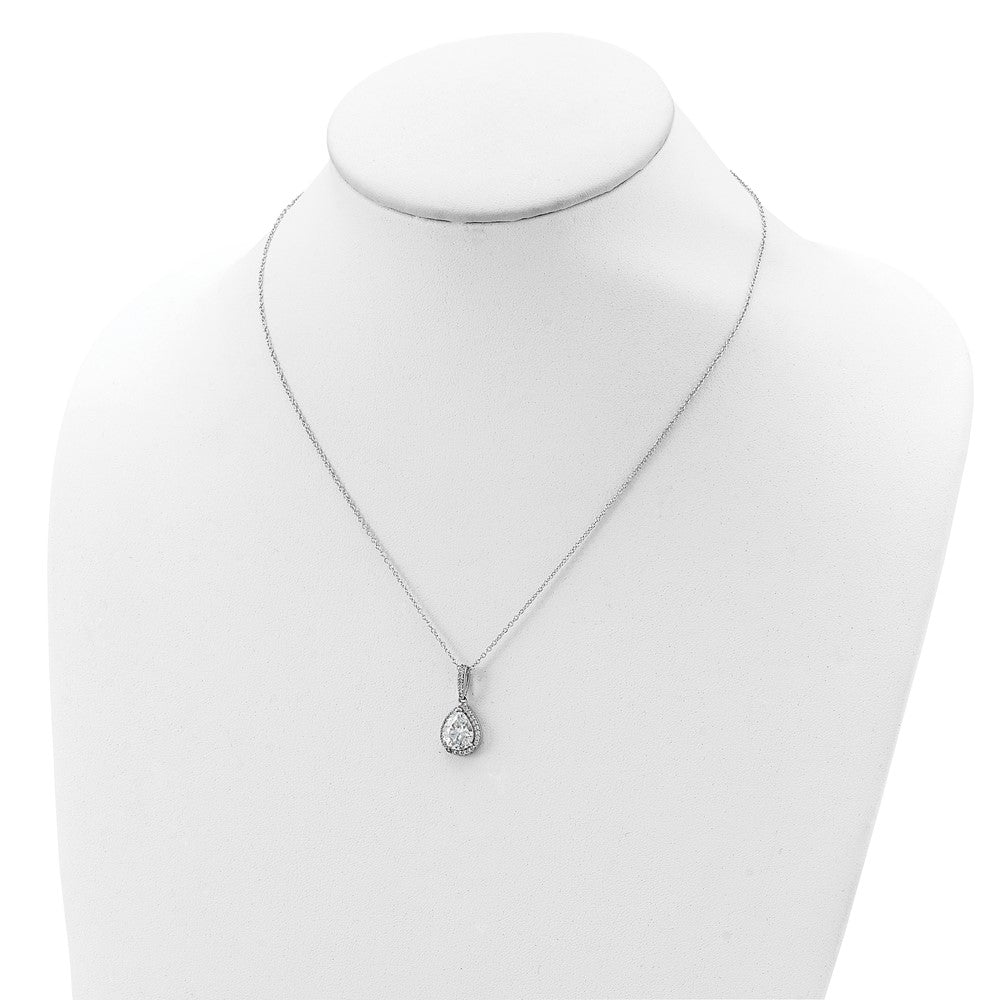 Cheryl M Sterling Silver Rhodium-plated Checkerboard-cut and Brilliant-cut CZ Halo Teardrop 18 Inch Necklace 18 Inches