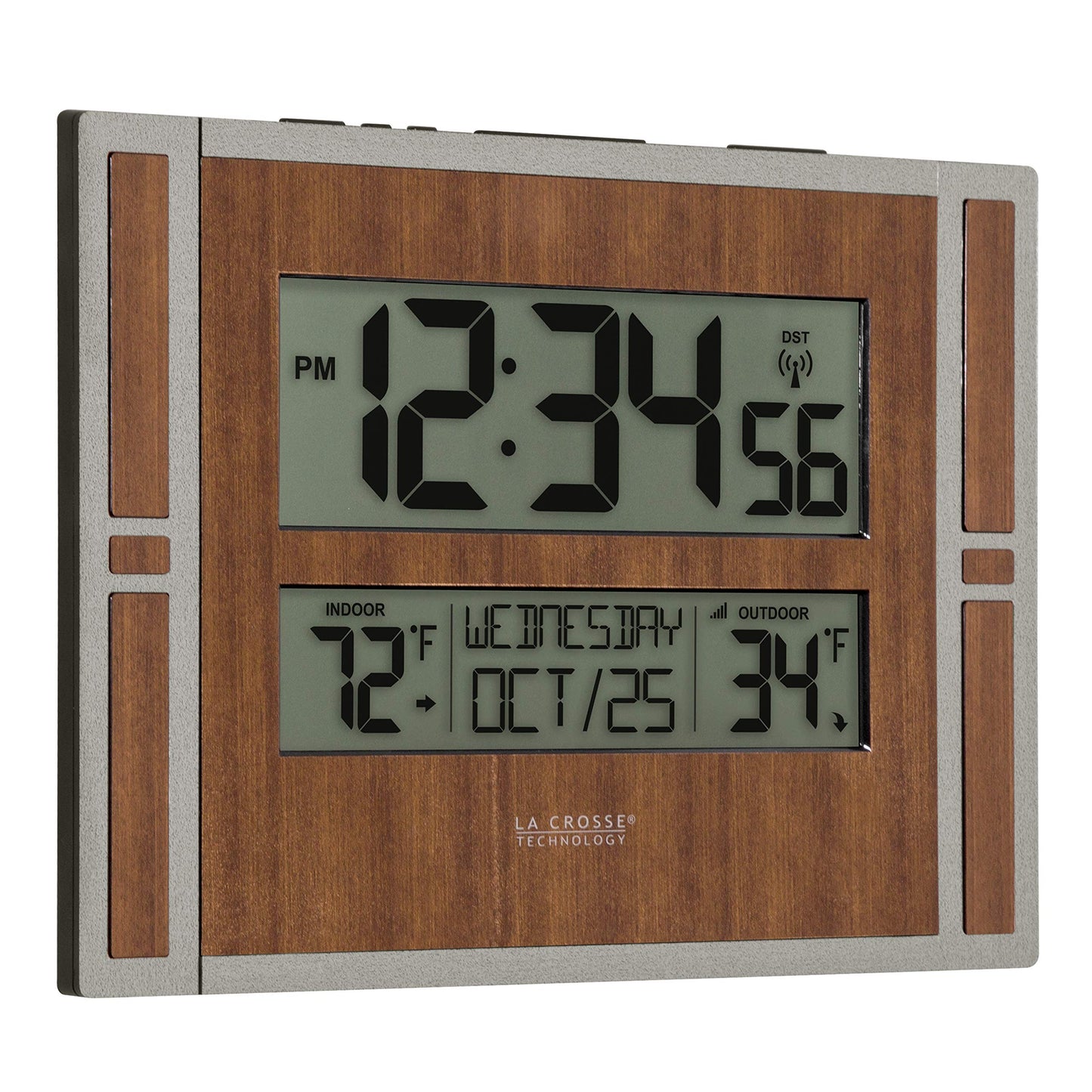 La Crosse Technology Brown/Gray Atomic Digital Clock with Temperature & Calendar, BBB86088