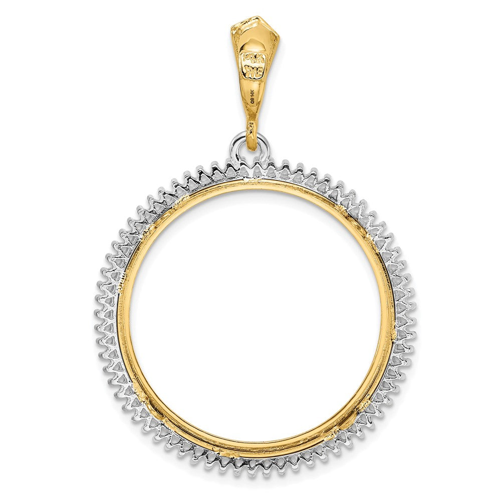 Wideband Distinguished Coin Jewelry 14k Two-tone Polished Diamond Circle 27.0mm Prong Coin Bezel Pendant Mounting
