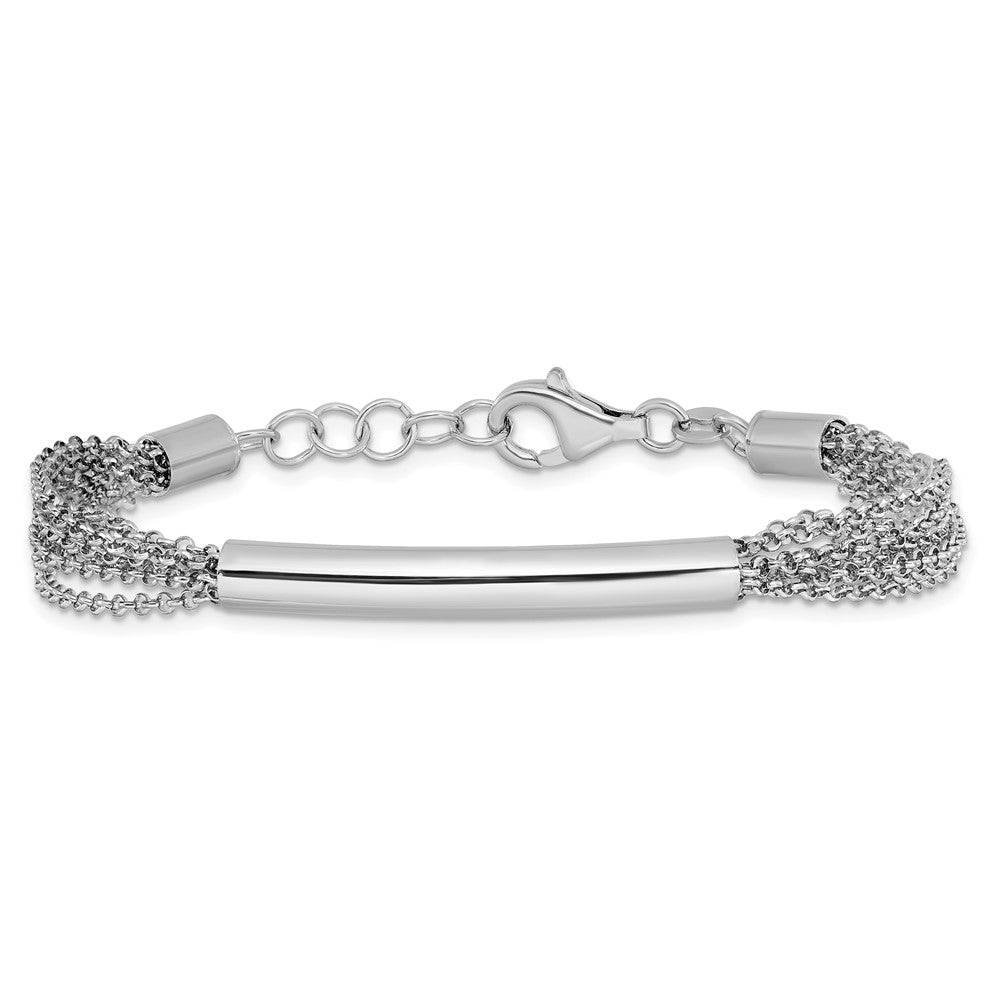 Sterling Silver Rhodium-plt Multi-strand Bar w/1in ext. Bracelet 8  inches