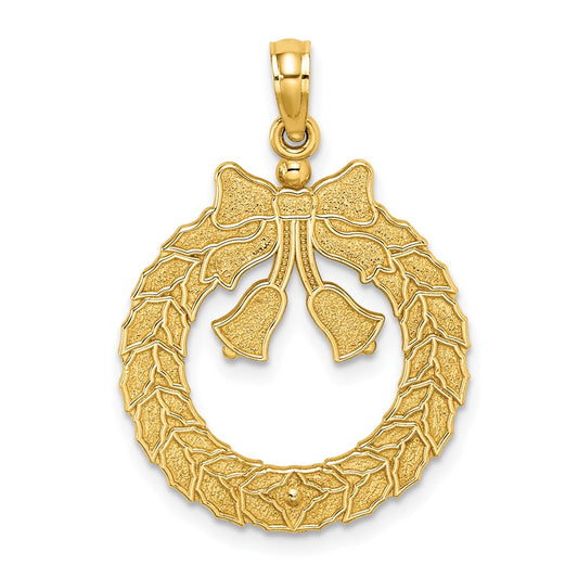 14k Satin/Polished Christmas Wreath Charm