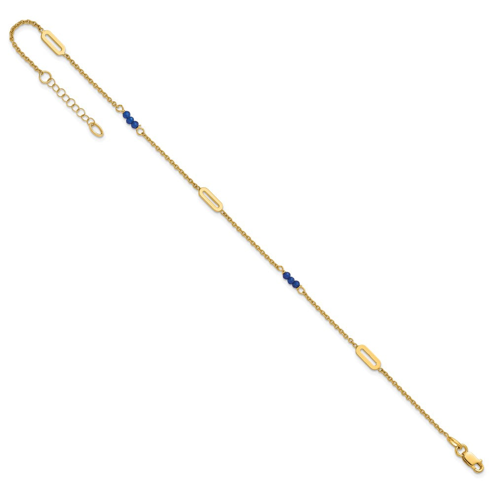 14k Polished Blue Spinel Beads and Ovals 9 in with 1 inch Extender Anklet