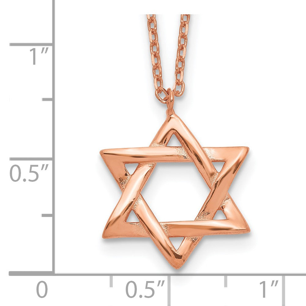 Sterling Silver Rose-tone Star of David 16.5 inch Necklace with 1 inch extension 16.5 Inches