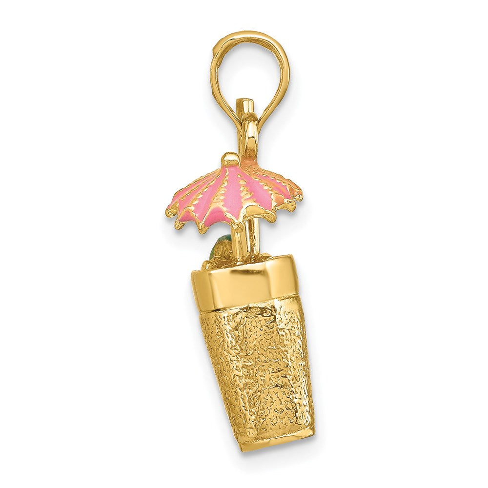 14K 3-D Cocktail Drink w/Pink Enamel Umbrella Charm
