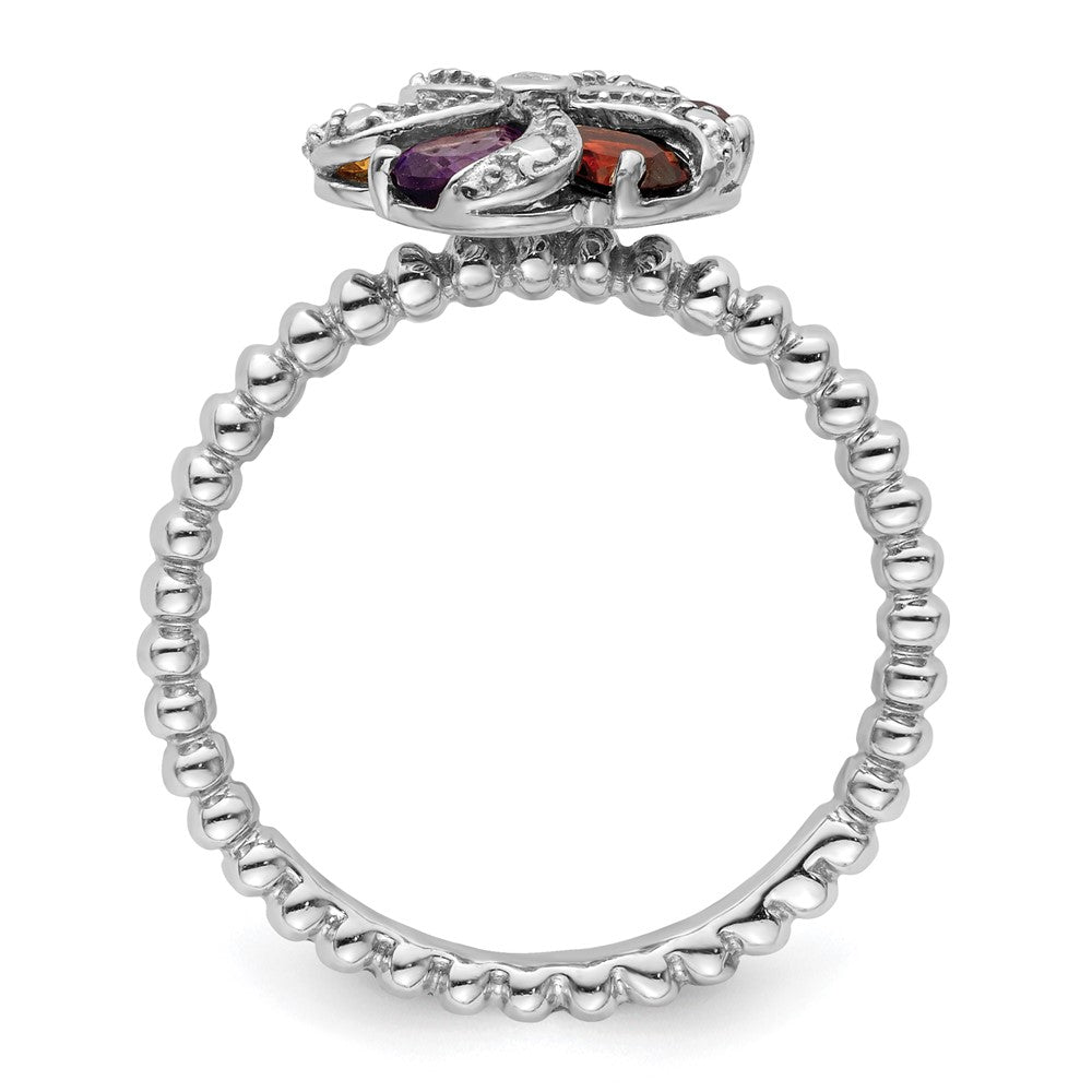 Sterling Silver Stackable Expressions Gemstone & Diamond Ring Size -7