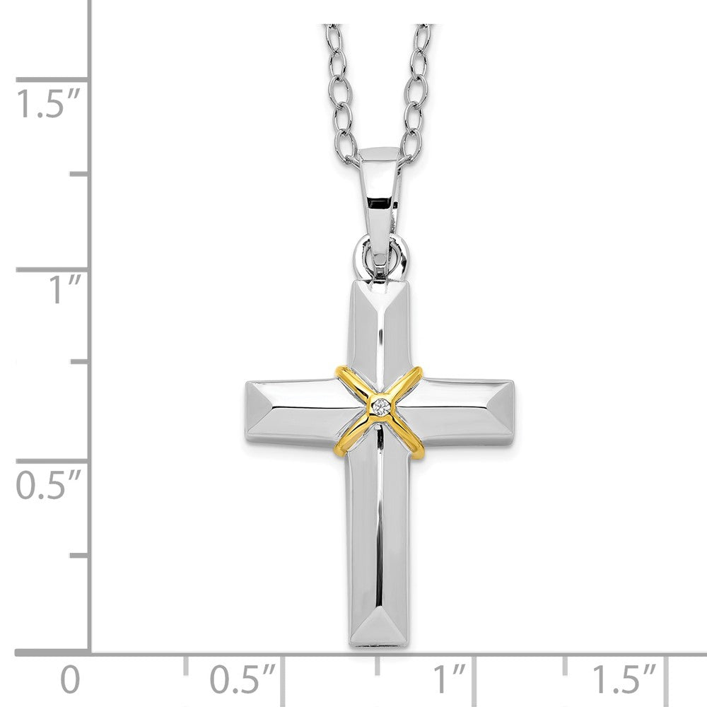 Sentimental Expressions Sterling Silver Rhodium-plated CZ Gold-tone Accent Cross Ash Holder 18 Inch Necklace 18 Inches