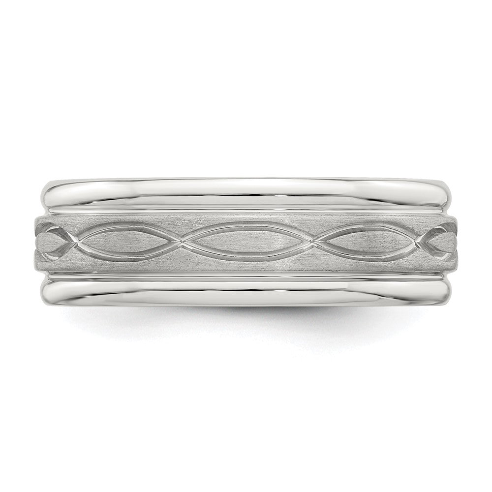Sterling Silver 7mm Brushed Flat Intertwined Design Beveled Edge Fancy Band Size 7