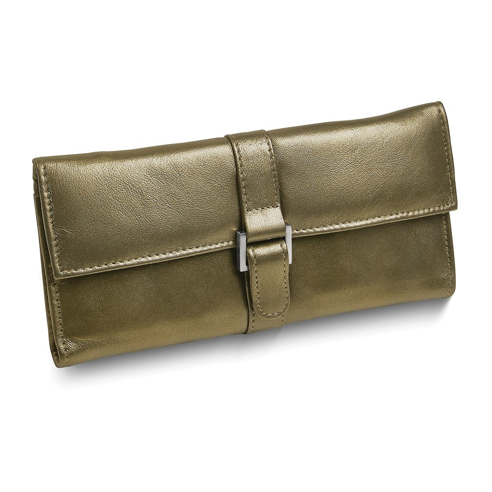Pewter Leather Snap Buckle Jewelry Wallet with Removable Zippered Pouch GM17717
