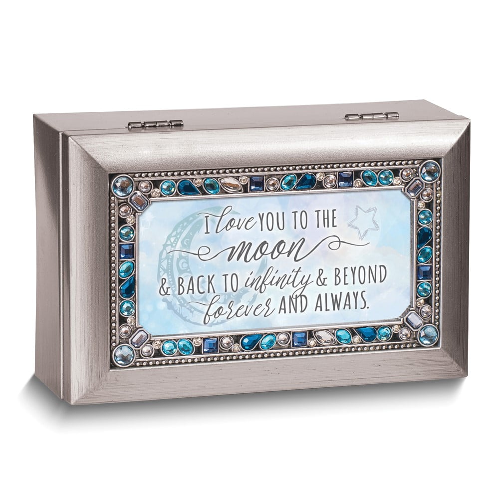Silver-tone Resin Moon and Back Jeweled Music Box (Plays You Light Up My Life) QGM18626