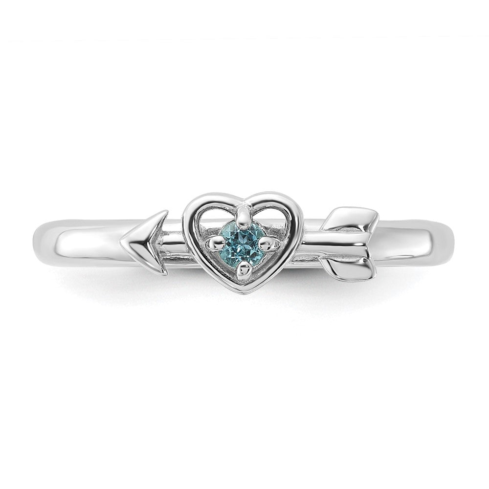 Sterling Silver Stackable Expressions Rhodium-plated Blue Topaz Heart with Arrow Ring Size -9