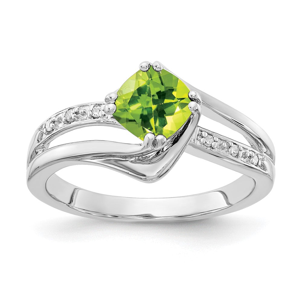 SS 6X6 Peridot and Diamond Ring